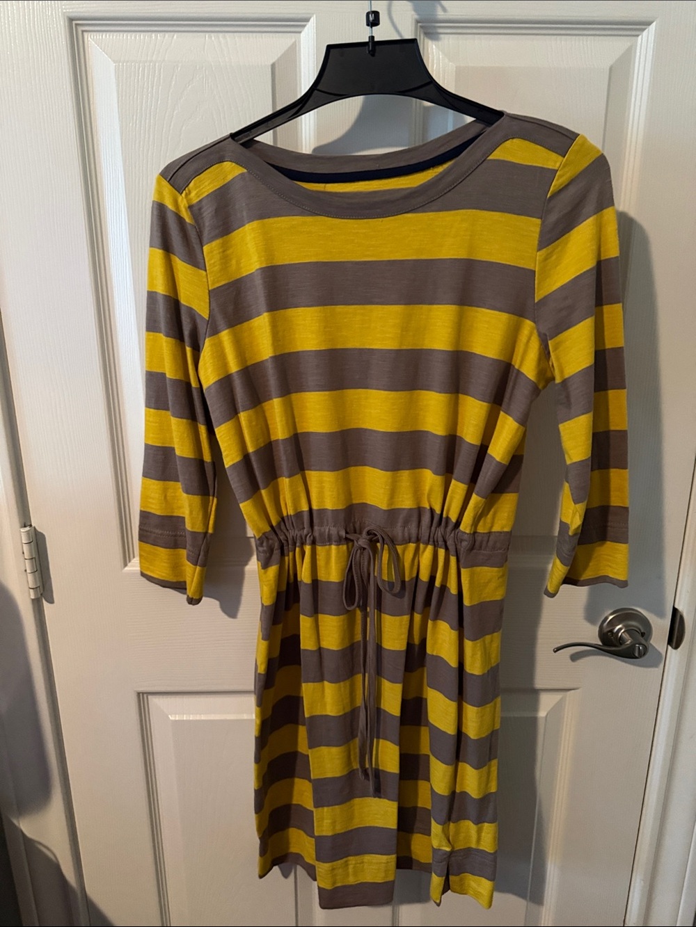 Merona Yellow and Gray Striped Drawstring Waist Casual Dress